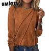 Autumn Winter Solid Color Long-sleeved Pullover T-shirt Crewneck Top Women's Wear