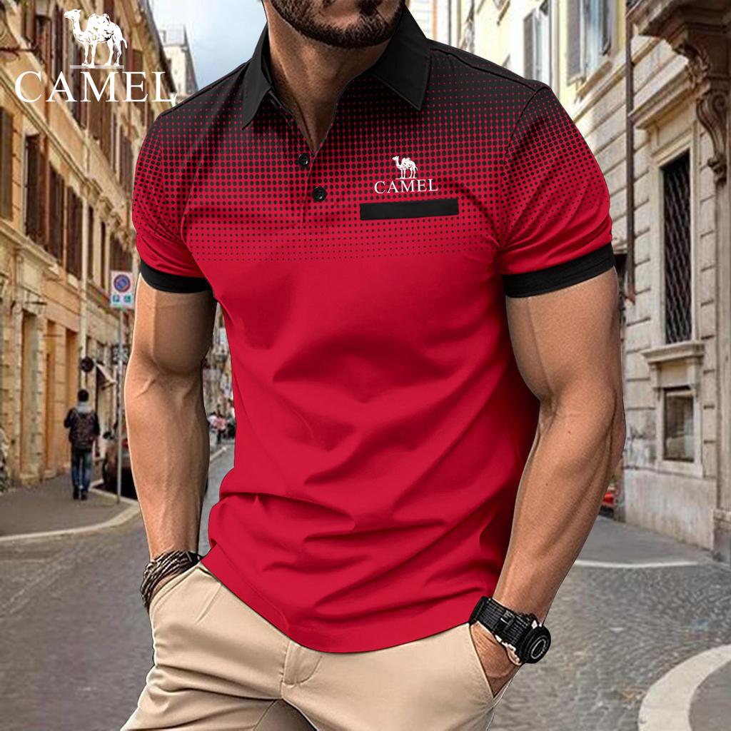 Camel 2024 Summer POLO Zipper Men's Embroidery Stripe Polo Shirt
