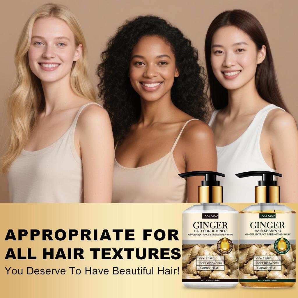 Ginger  Shampoo & Conditioner -Soft and Smooth With Ginger Extract-Enhance Shine-Suitable for All Hair Types, 250ml+250ml