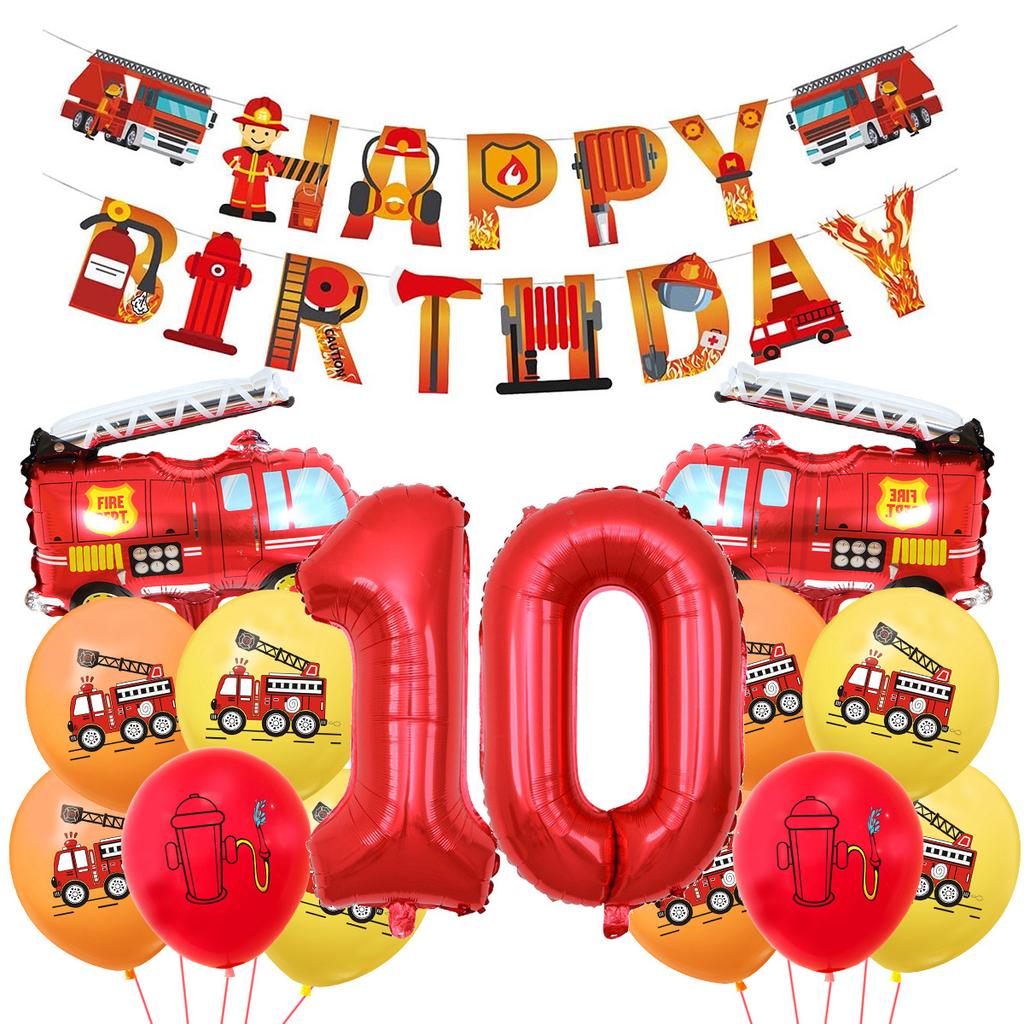 Fire Truck Series Children'S Birthday Party Balloons Decorative Supplies Arrangement Digital Balloons