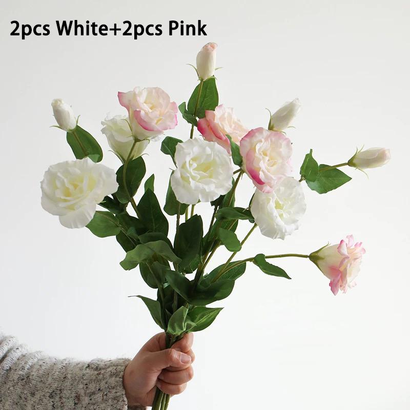 Pink Artificial Lisianthus Flowers Wedding Floral Arrangement Bouquet White Soft Touch Faux Eustoma Bouquet Home Decor