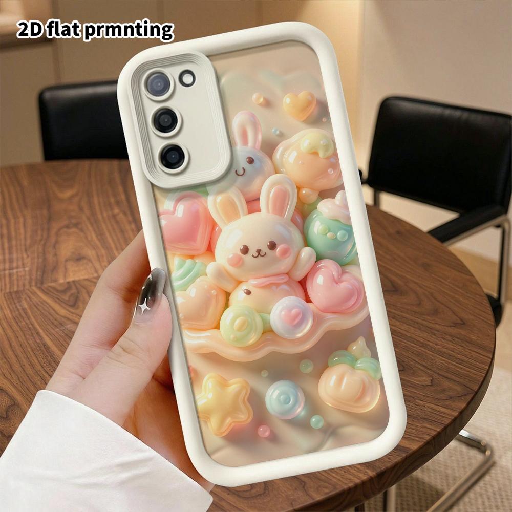 Phone Case: 2D flat design suitable for Samsung Galaxy A34 A35 M05 M06 S20 S22 S21 FE Plus 5G protective case, bunny candy platter, perfect Christmas
