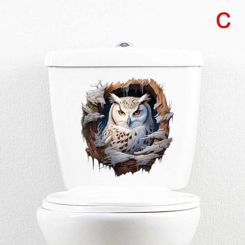 Интересные наклейки для унитаза с животными, самоклеящиеся водостойкие наклейки на крышку унитаза с совой, медведем и кроликом для ванной комнаты, декор для туалета