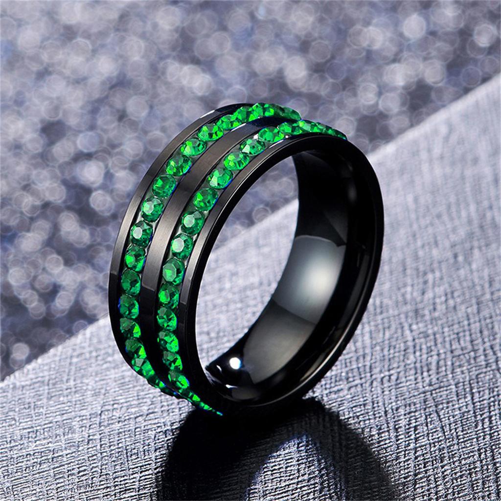 Fashion Couple Rings Romantic Green Rhinestones CZ Women Rings Set Trendy Men Stainless Steel Zirconia Ring Wedding Band Jewelry