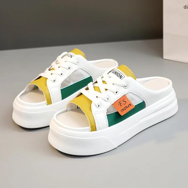 Летние новые женские повседневные сандалии, легкие дышащие повседневные туфли на платформе, шлепанцы, модные универсальные белые полутапочки