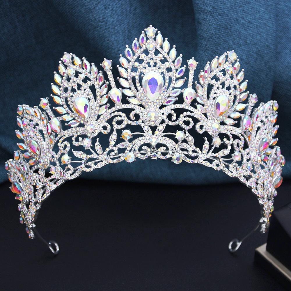 Royal Queen Opal Green Crown Big Diadem Bride Crowns for Women Tiaras Wedding Party Bridal Crown Hair Dress Jewelry Accessori