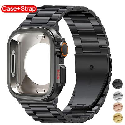 Чехол+Ремешок для Apple Watch Ultra 2 Ремешок 49мм 46мм 42мм 45мм 44мм Браслет из нержавеющей стали IWatch Серии 10 9 8 7 SE Металлический Чехол