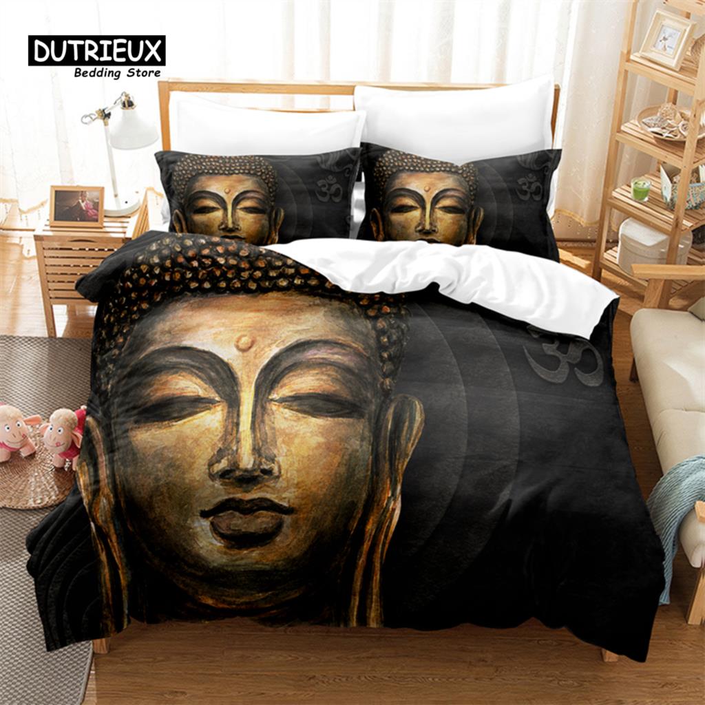 Пододеяльник со статуей Будды, модный комплект постельного белья, мягкий, удобный, дышащий, для декора спальни и гостевой комнаты