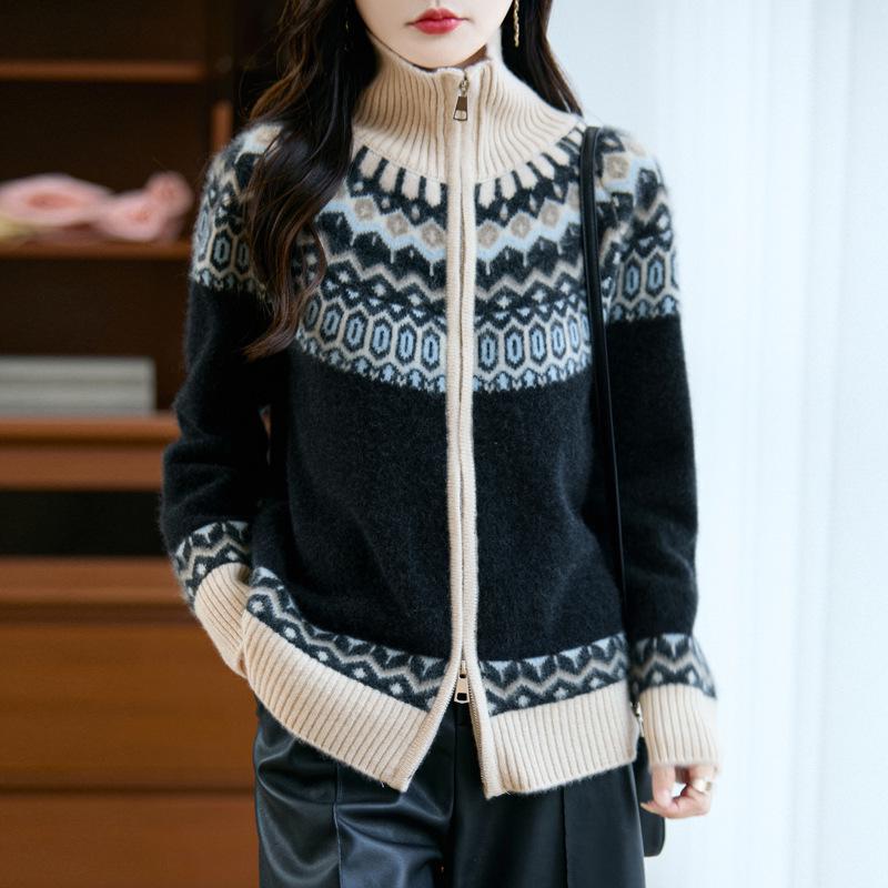 Women's Fair Isle Wool Cardigan: Age-Reducing Thick Knit Sweater Coat for 2025 Autumn/Winter