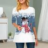 Plus Size Women Flower Snowman Print Round Neck Casual Loose Long Sleeve Top