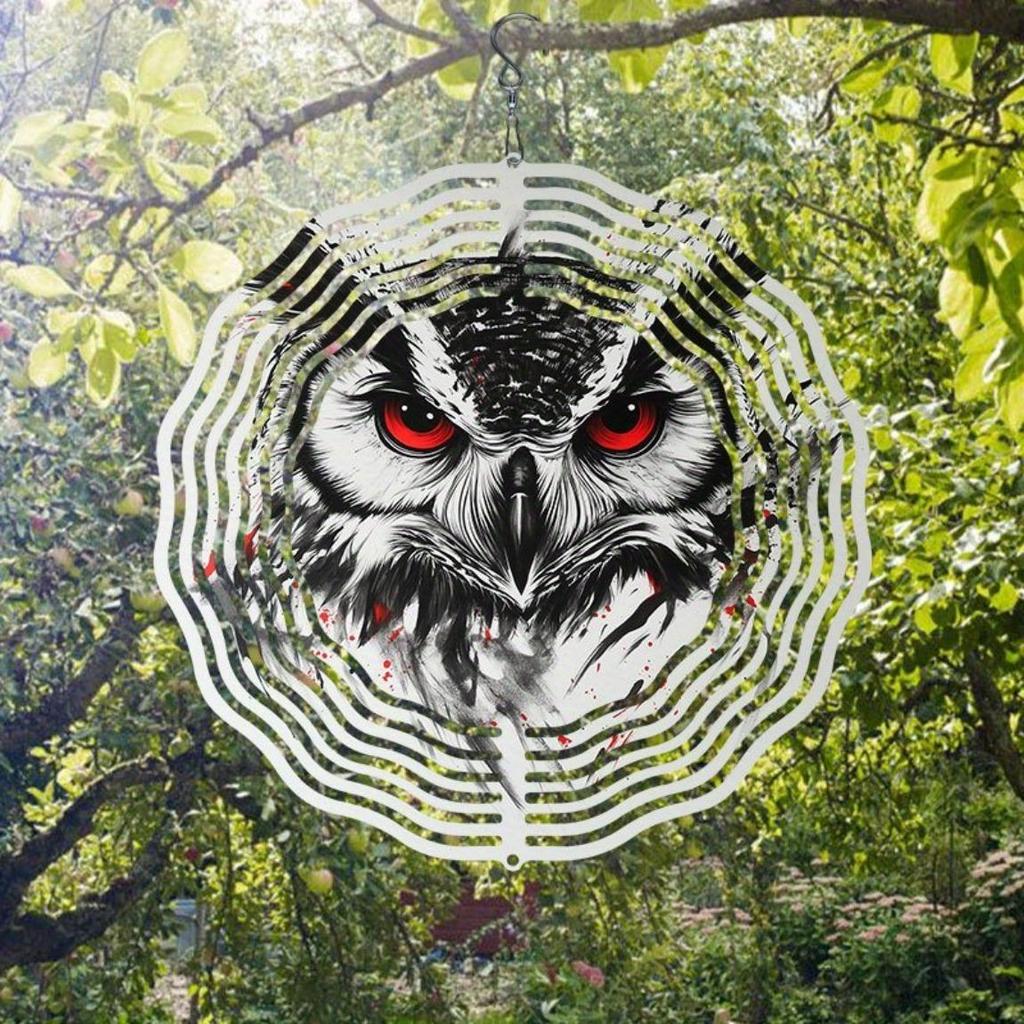 Металлический колокольчик ветра в виде совы с вращающимся дизайном для украшения сада, двора на открытом воздухе, отпугиватель птиц, подвесной спиннер, искусство