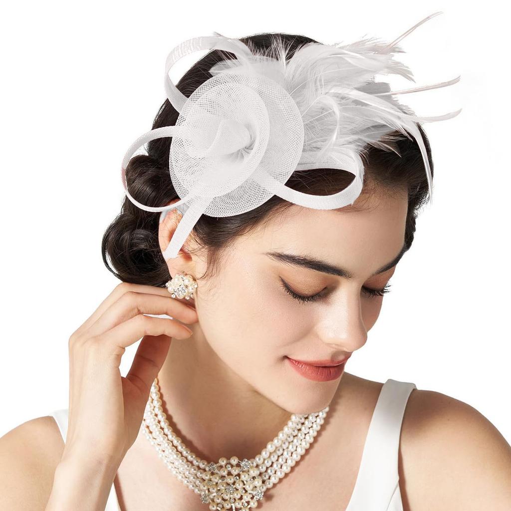 Tulle Fascinators For Women Tea Party Hats For Cocktail Wedding Fancy Dress Party Tea Party Headwear For Headband For Thick Hair