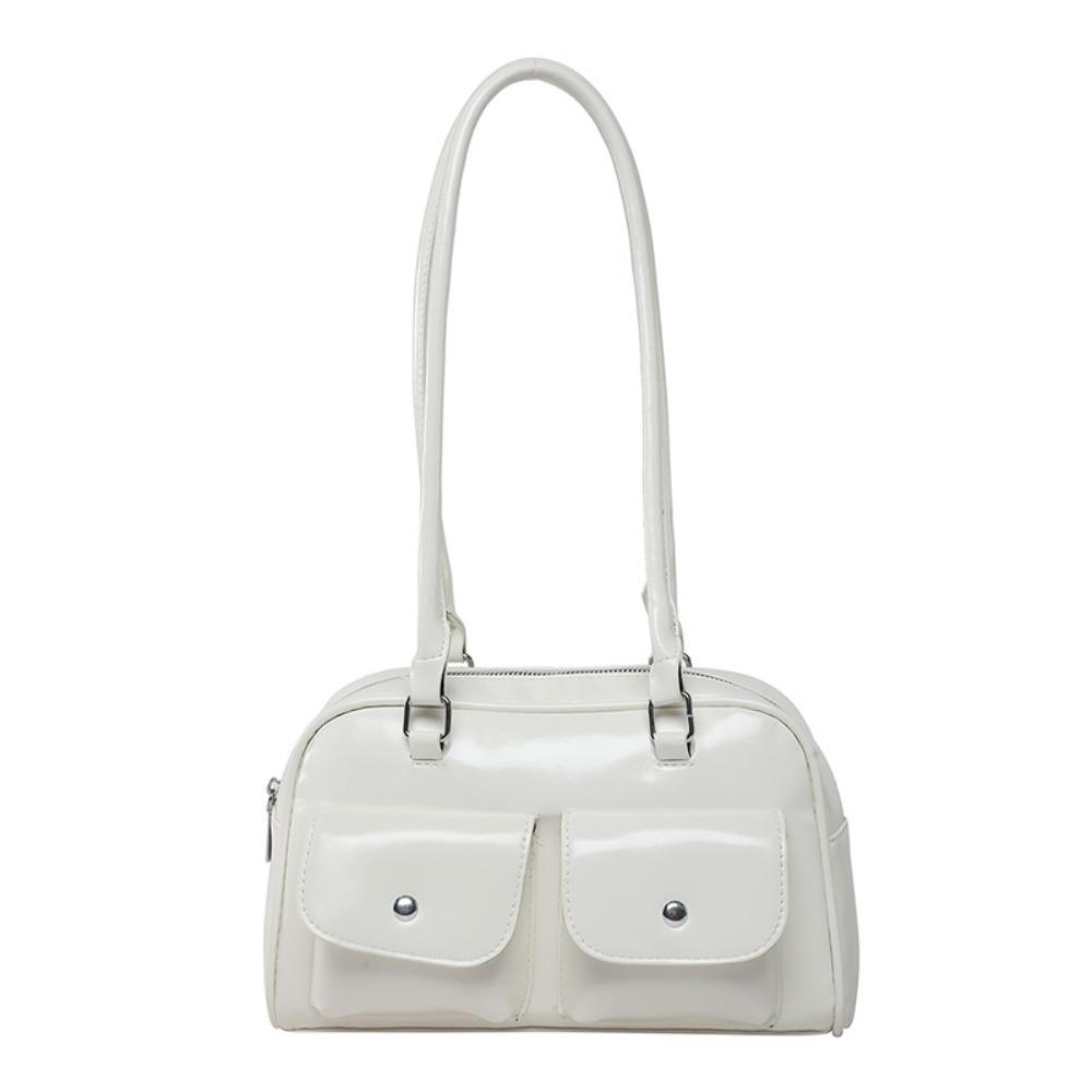 Patent Leather PU Bowling Bag Handbag Underarm Bag Casual Pocket Boston Tote Bag Portable