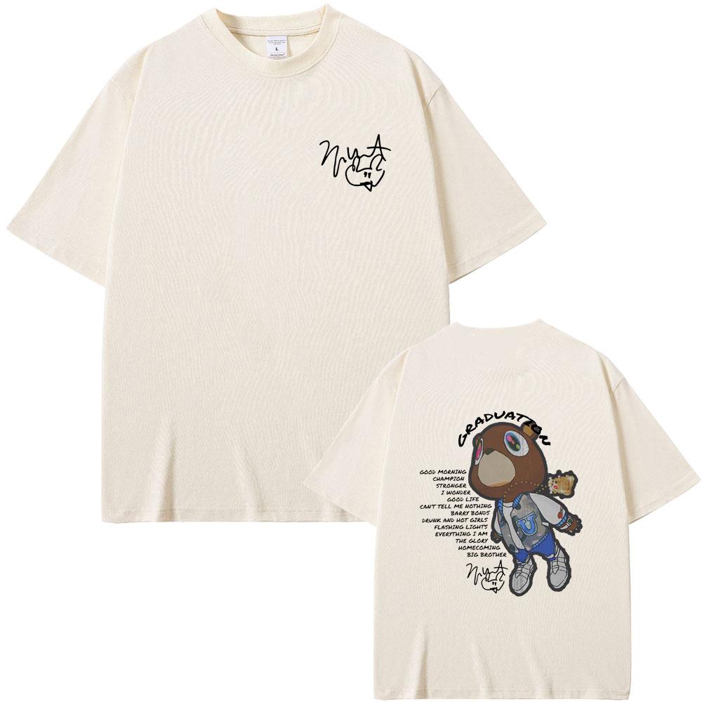 Футболка с графикой с обеих сторон Graduation рэпера Канье Уэста для мужчин и женщин, хип-хоп, оверсайз, с круглым вырезом, мужская, черные футболки Kanye