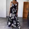 Summer Women Sundress V Neck Sleeveless Backless Floral Print Loose Contrast Color Vacation Beach Style Casual Long Dress Daily Maxi Dress