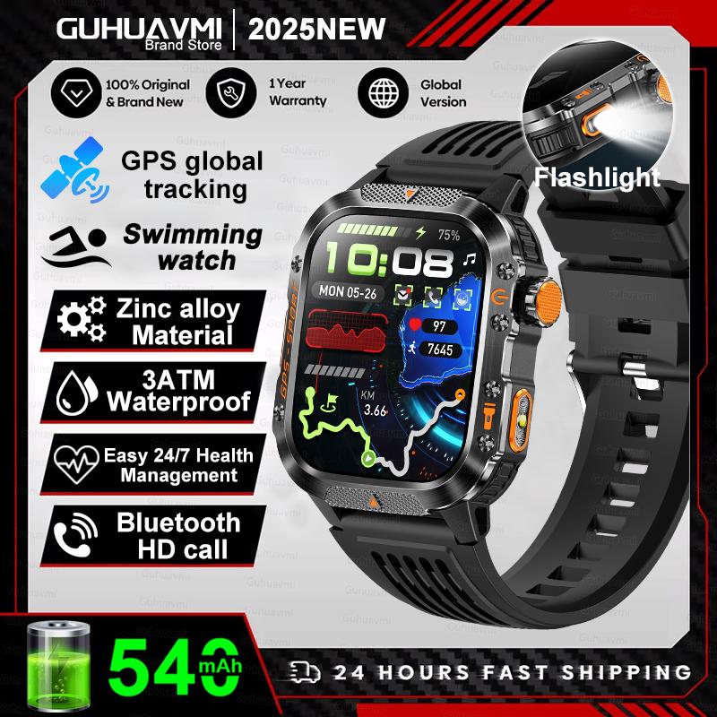 Умные часы для спорта с GPS, военного класса, для улицы, 2,01-дюймовый HD-дисплей, встроенный GPS, водонепроницаемость IP69K/10ATM, мужские тактические умные часы