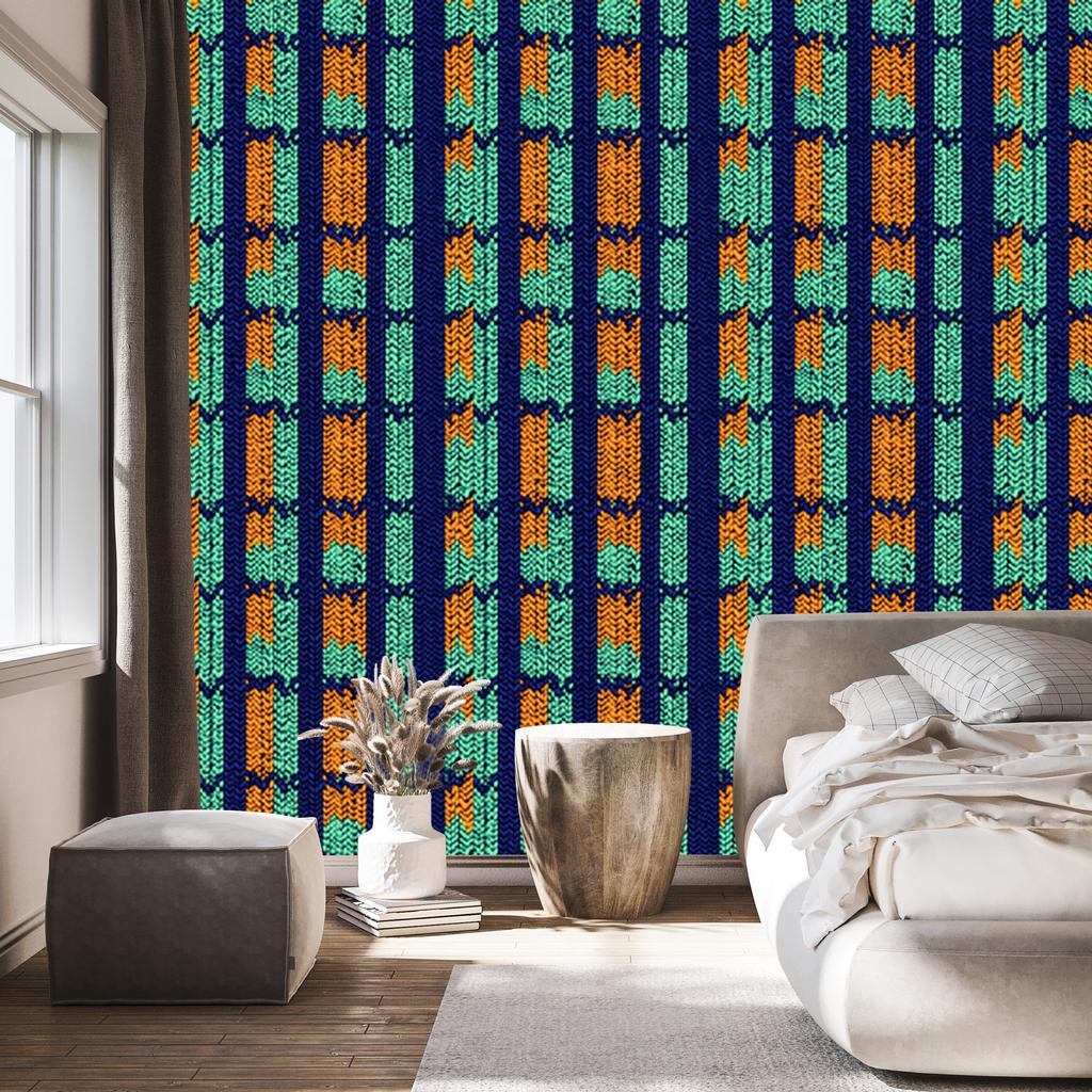 Colorful knitted wallpaper navy blue and sea blue for living room and bedroom 50x1000