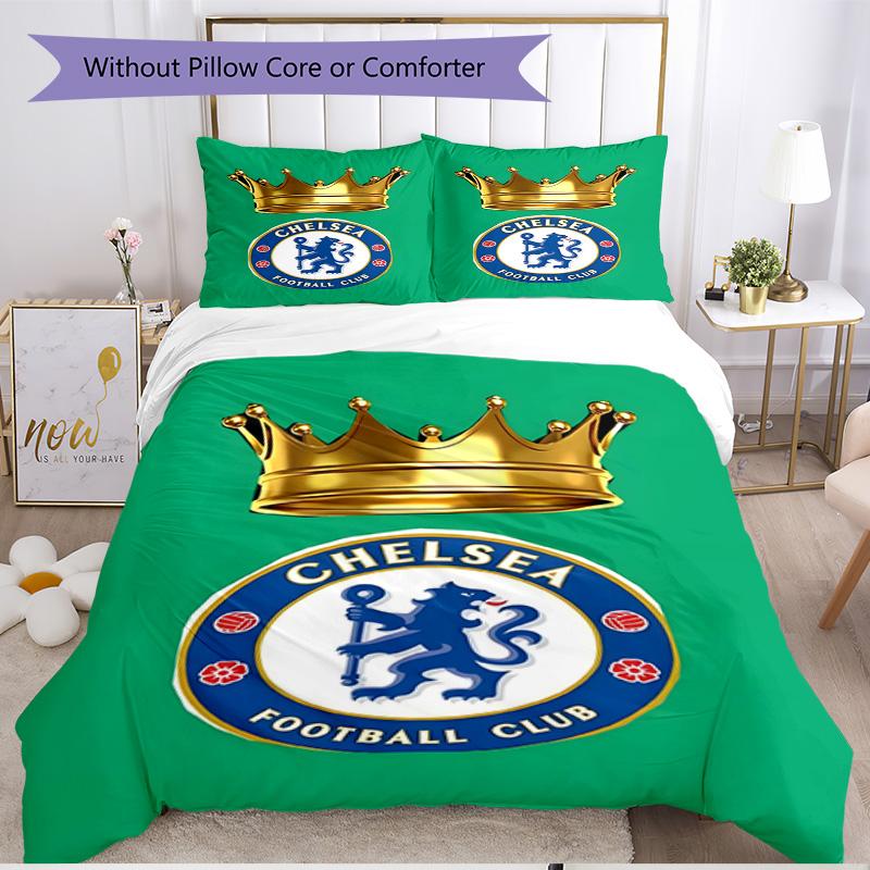 3pcs Duvet Cover Set (1*Duvet Cover + 2*Pillowcase, Without Core), Chelsea F.C Print Soft All‑Season Bedding Set, Home Bedroom Decor Gift