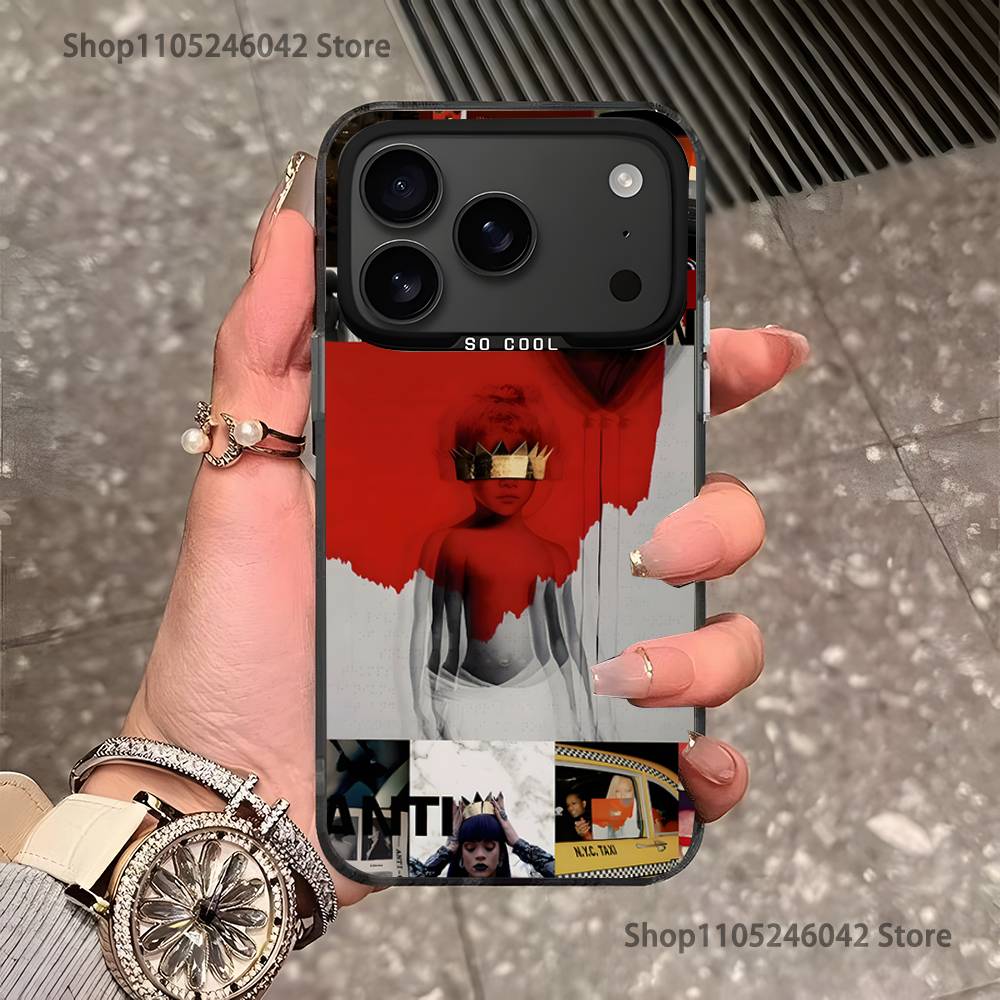 Singer R-Rihannas For iPhone 17,16,15,14,13,12,11,Pro,MAX,Plus Black Shockproof Candy Matte Cover