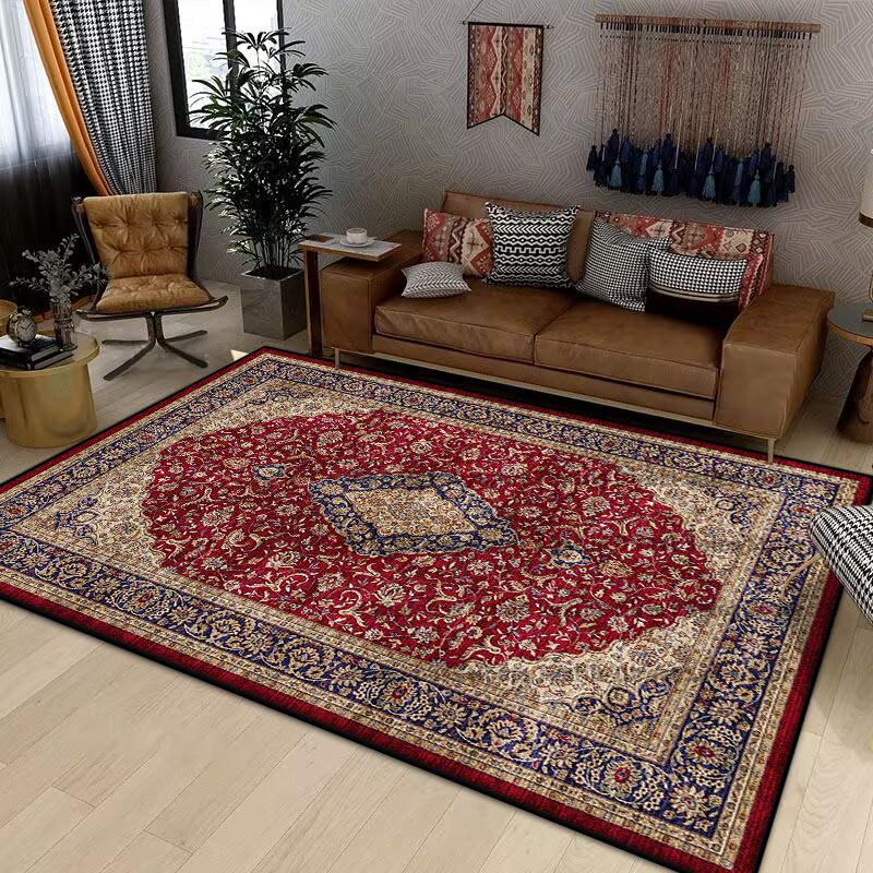 Retro Red Persian Rug Soft Non Slip Washable Carpet For Bedroom Living Room Bathroom Floor Mat