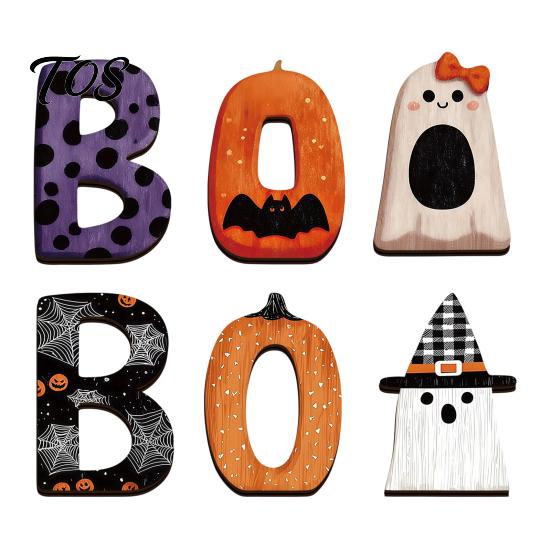 Игривые Хэллоуинские Настольные Украшения Деревянные Украшения BOO, Украшения с Буквами, Рустикальные Летучие Мыши, Тыквы, Призраки, Многоуровневая Поднос, Настольные Знаки для Столешницы