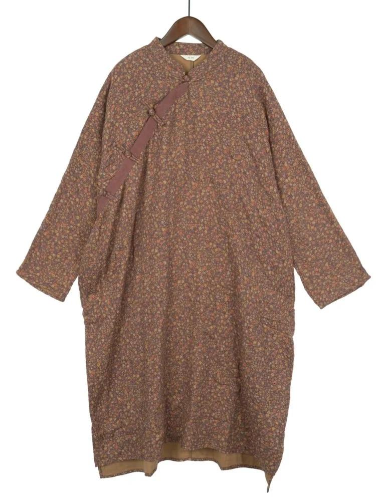 Johnature Женские винтажные платья с цветочным принтом и длинными рукавами, хлопковые весенние халаты в китайском стиле, женское платье на пуговицах