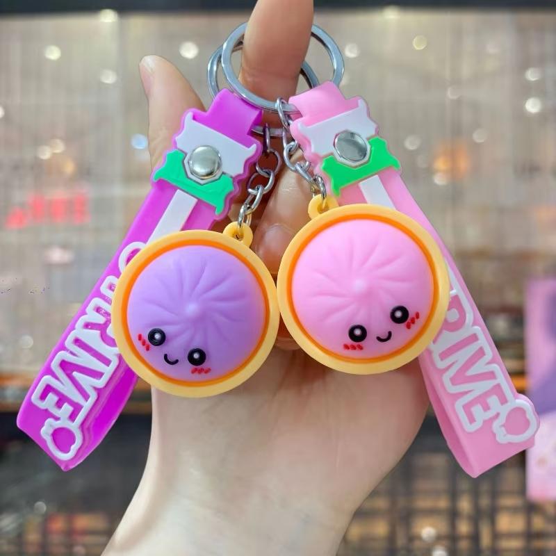 New Cute Creative Bun Keychain Pendant Simulation Chinese Cuisine Xiao Long Bao Pendant Schoolbag Pendant Car Keychain