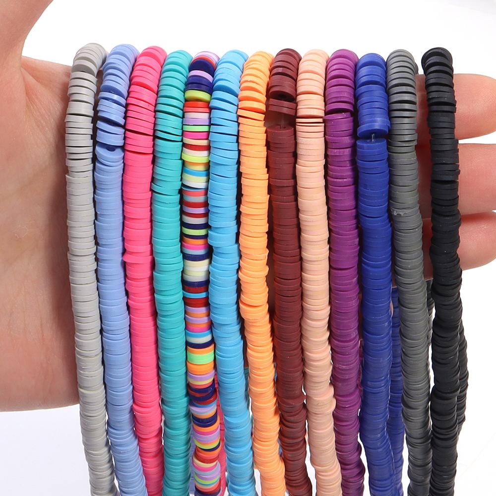 1 String 6mm Multicolor Polymer Clay Beads Flat Round Handmade Loose Spaced Beads For Jewelry Making DIY Bracelet Earrings Craft