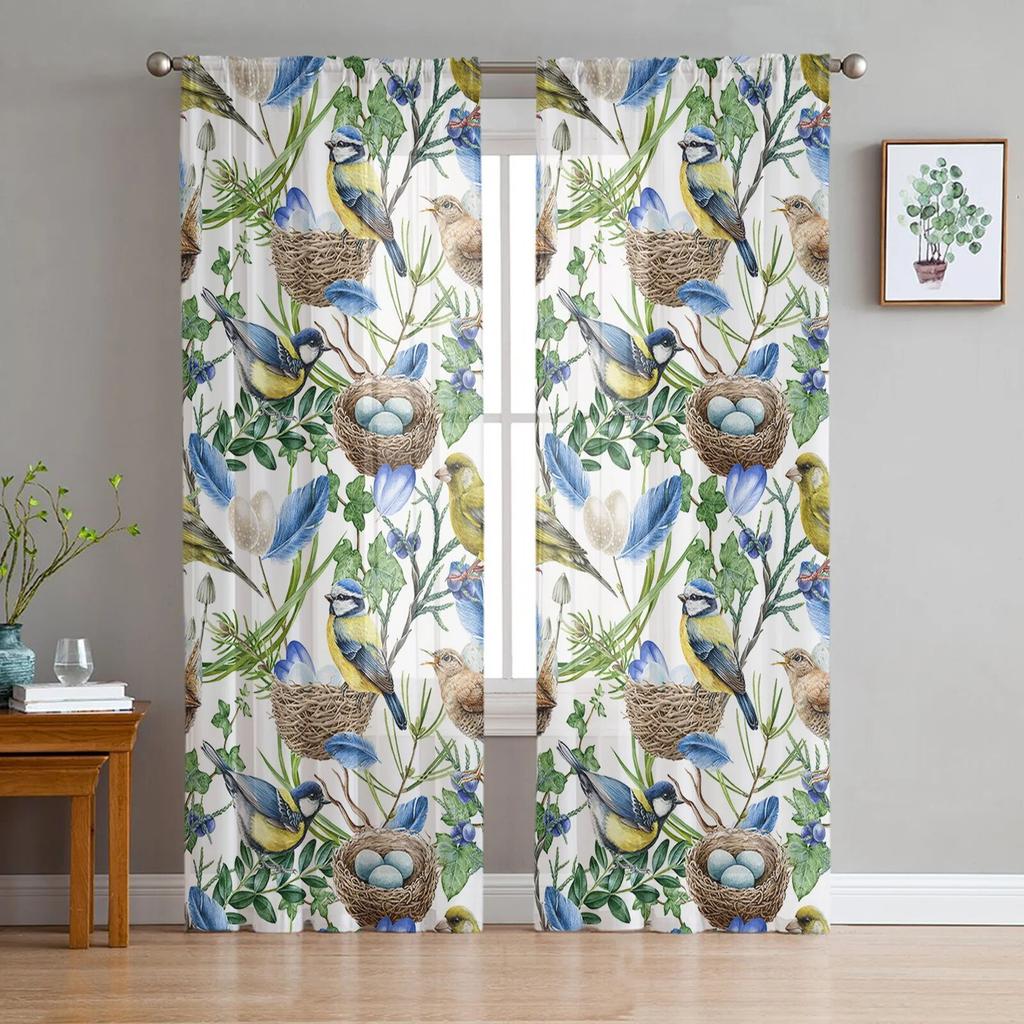 Птица, цветок, лепесток, ветка, современные тюлевые шторы с принтом для спальни, балкона, декора, креативная модная домашняя прозрачная занавеска