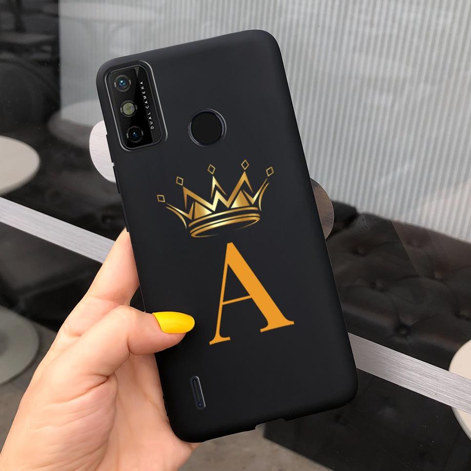 For Fundas Case TECNO Spark 6 GO Case Spark Go 2021 2020 Shell Capa Cool Crown Letters Black Cases On Spark 6GO Soft TPU Bumper