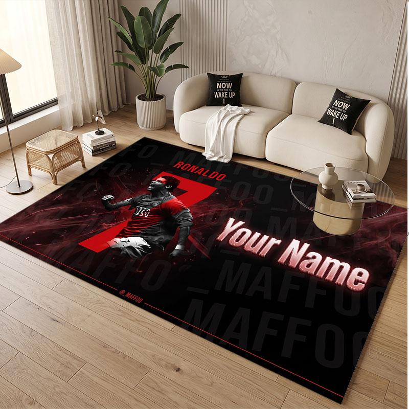 Custom Rug Cristiano Ronaldo Pattern Print Name Text Soft Non‑Slip Floor Carpet for Home Indoor Decoration