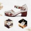Retro Ethnic Sandals Women Genuine Leather Thick Heel Soft Sole Wrapped Toe  Anti-skid Hollow Middle-aged Mother Shoes Middle Heel Hole Shoes