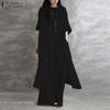 ZANZEA Women Retro Fashion Outfits Irregular Long Blouse and Trousers Summer Two Piece Suit Set