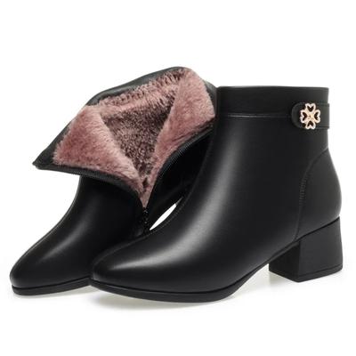 Осенние и зимние короткие женские сапоги на высоком каблуке из толстой плюшевой кожи, теплые женские кожаные сапоги Botas Mujer, высококачественные женские зимние сапоги