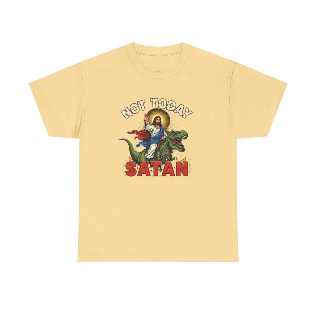Not Today Satan T-Shirt - Vintage Jesus Riding Dinosaur Funny Tee Shirt