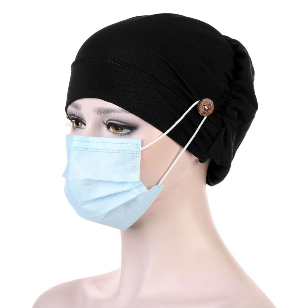 Fashion Solid Color Pleated Turban Ear Protection Cotton Cotton Turban Hair Accessories Chemo Cap Women