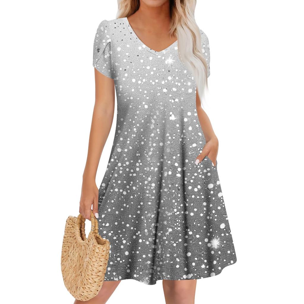 Женское повседневное модное платье с V-образным вырезом и коротким рукавом, стильное свадебное платье для гостей