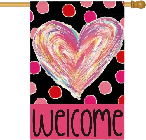 Valentines Day Love Heart House ag Double Sided Outside, Polka Dots OOV IIC