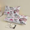 3pcs Fitted Sheet Set For Girls Room Decor Doodle Lipstick Perfume Glasses Hearts Makeup Printed Flat Sheet With 2 Pillowcases