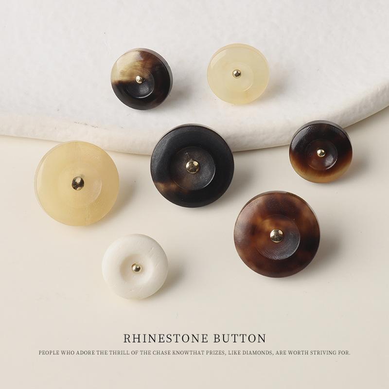 5pcs Single Hole Curved Needle Copper Foot Coffee Color Black Horn Beef Bone Buckle Cotton And Linen Jacket Knitted Sweater Shirt Cheongsam Button