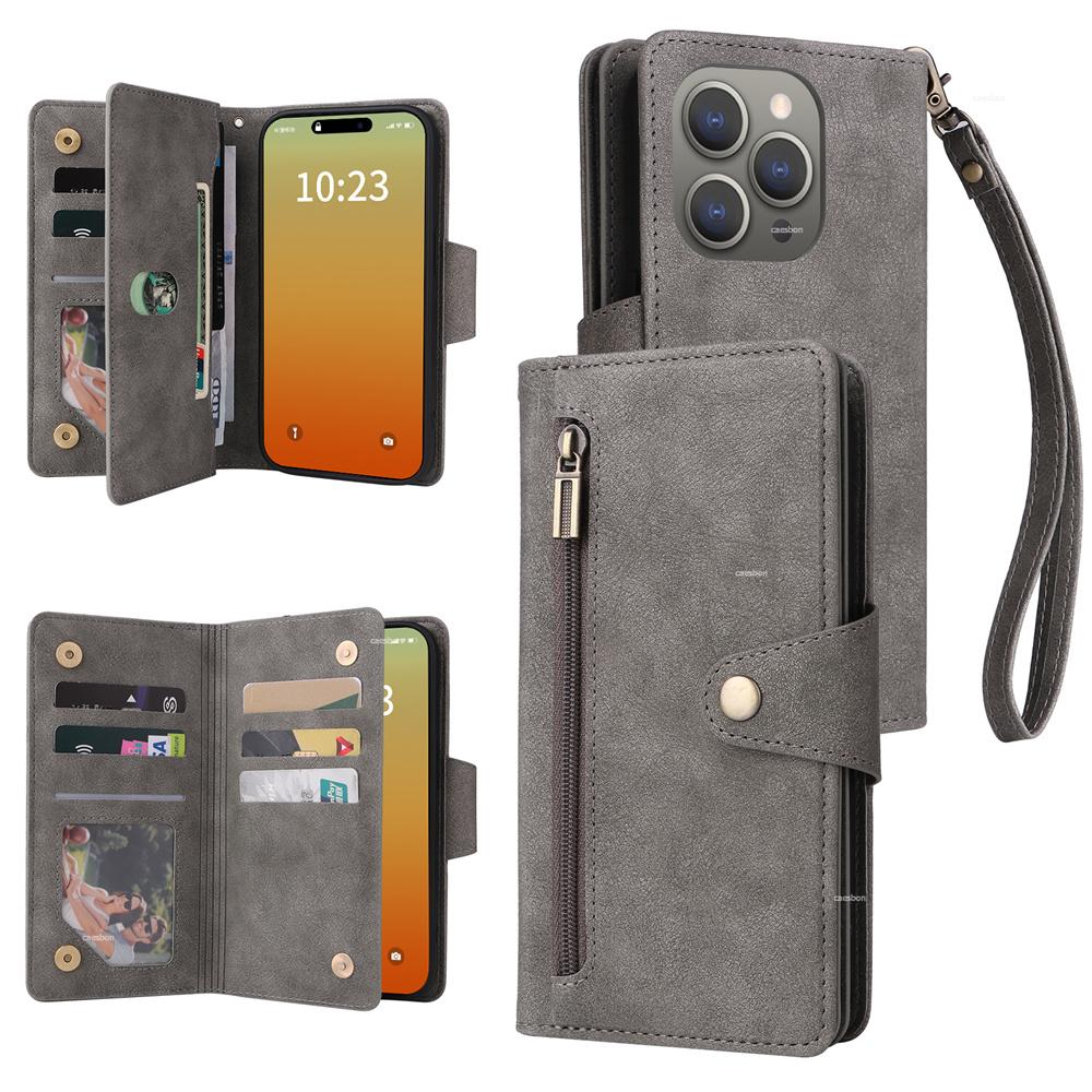 Чехол-кошелек на молнии для iPhone 15 14 13 12 11 Pro Max Mini XS XR X 7 8 Plus SE Слоты для карт Ремешок Кожаная обложка