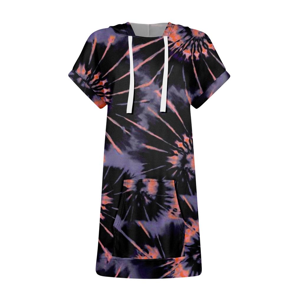 Женские свободные рубашки с принтом, толстовки с короткими рукавами и шнурком, вязаная туника с боковыми разрезами, топы с капюшоном и карманом