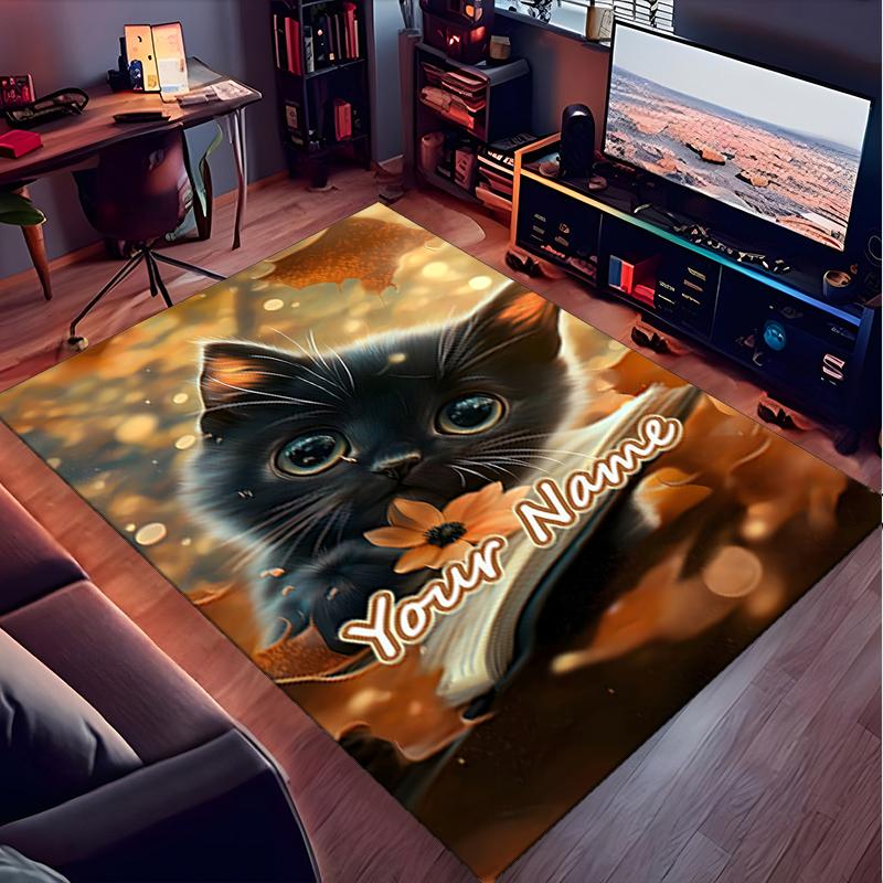 1PC Custom Name Autumn Whiskers Words Theme Floor Mat Ideal for Living Room, Game Rooms, Office, Bedroom, Office Floor Mat , Floor Mats for Home