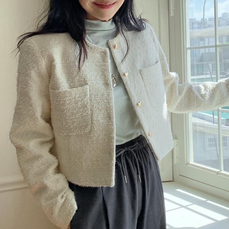 Куртки с карманами для женщин, осень-зима, новые модные пальто с длинным рукавом и круглым вырезом, винтажный шикарный твидовый пиджак на пуговицах