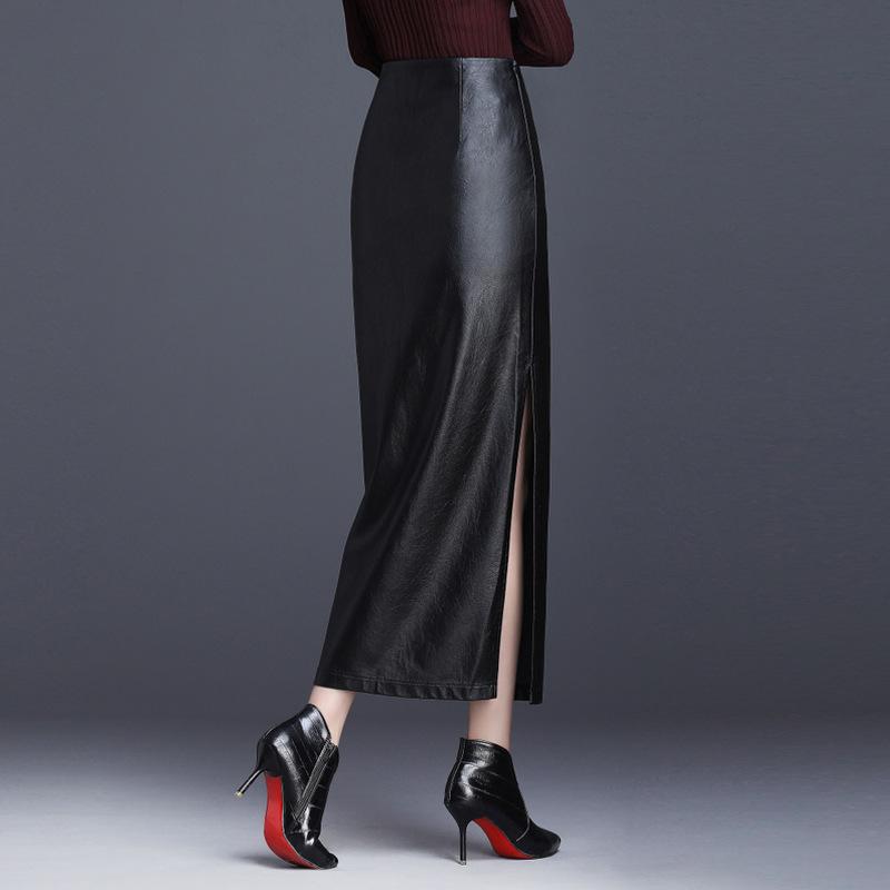 Кожаная юбка весна и осень женская юбка женская высокого класса средняя и длинная юбка a-word юбка женская вертикальная юбка бедра дети