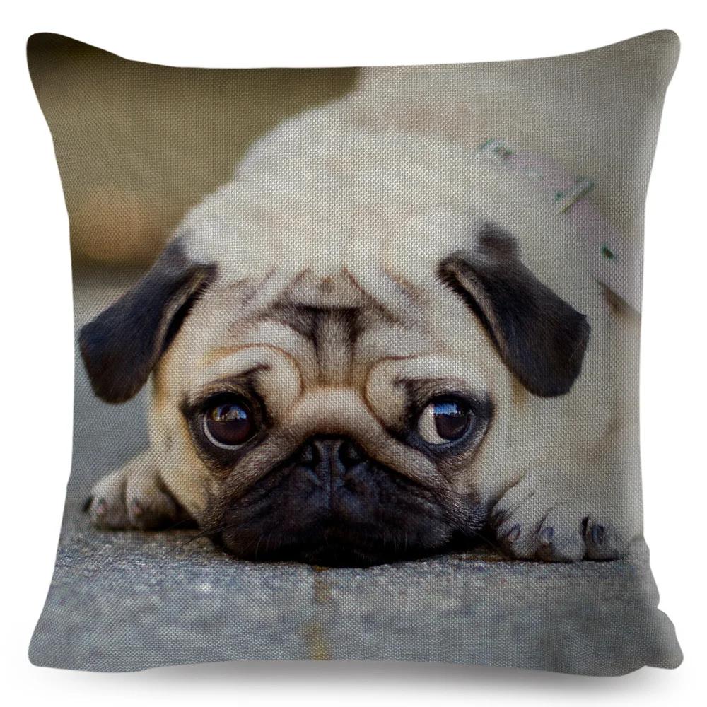 Both Sided Pug Dog Print Cushion Cover Decoration Pet Animal Pillow Case for Sofa Home Car Linen Pillowcase 45x45cm