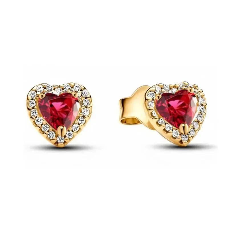 Серьги-сердечки из серебра 925 пробы Изысканные Блестящие Круглые Легкая Роскошь Ювелирные изделия Идеальные Праздничные Подарки для Нее