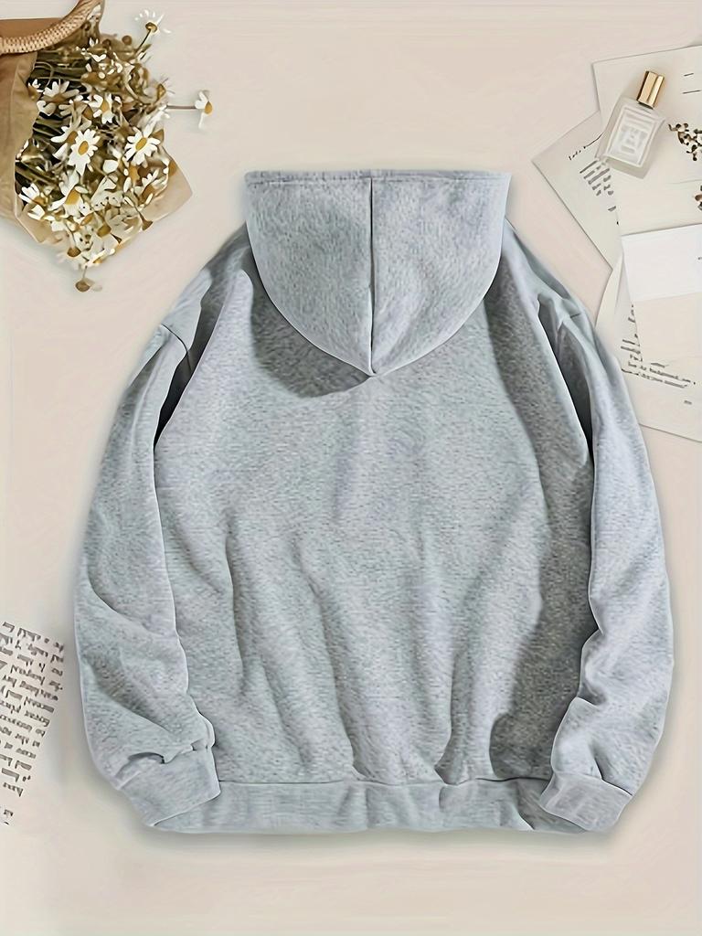 Women's Cartoon Smiling Face Flower Print Hoodie 2025 Autumn and Winter New Round Neck Long Sleeved Top Hooded Sweatshirt