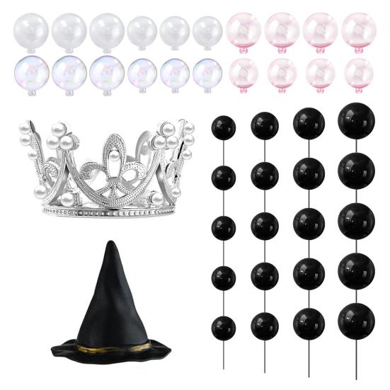 42Pcs Witch Theme Party Supplies Mini Balloons Cake Topper Fantasy Balls Silver Crown Black Witch Hat Set for Birthday Party