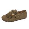 Cow Suede Round Toe Flats Spring/autumn Slip-on Women's Shoes On Sale 2025 New Solid Butterfly-knot Tassel Women's Shoes